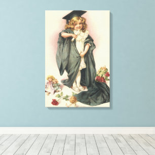 Abschluss Vintage, Mädchen mit Abschlussmütze und  Leinwanddruck