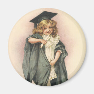 Abschluss Vintage, Mädchen mit Abschlussmütze und  Magnet