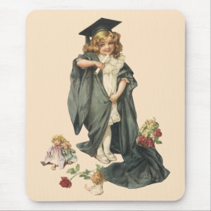 Abschluss Vintage, Mädchen mit Abschlussmütze und Mousepad