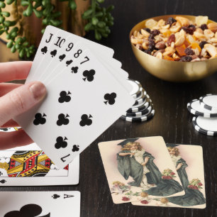 Abschluss Vintage, Mädchen mit Abschlussmütze und  Spielkarten