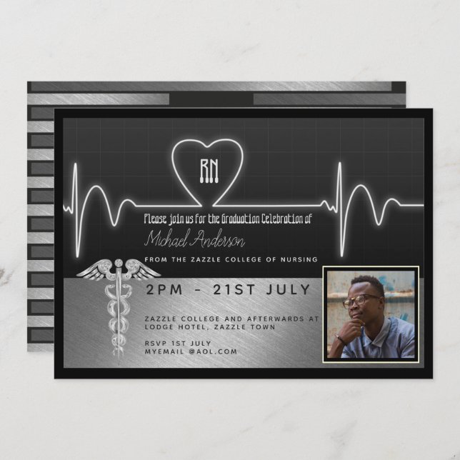 Abschluss von männlichen Krankenschwestern - FOTO  Einladung (Vorne/Hinten)