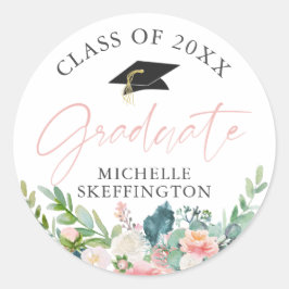 Abschluss Wasserfarbenfrohe Rosa Blütenblume Runder Aufkleber