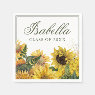 Abschluss Watercolor Green Yellow Sunflower Serviette