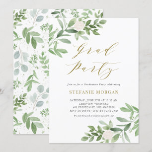 Abschluss "Watercolor Greeney and White Blume" Einladung