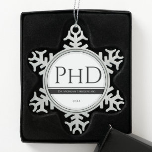 Abschluss White Black Gray Name Jahr PhD Schneeflocken Zinn-Ornament