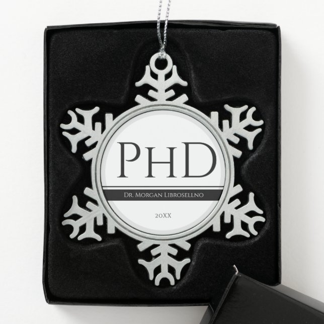 Abschluss White Black Gray Name Jahr PhD Schneeflocken Zinn-Ornament (Box)