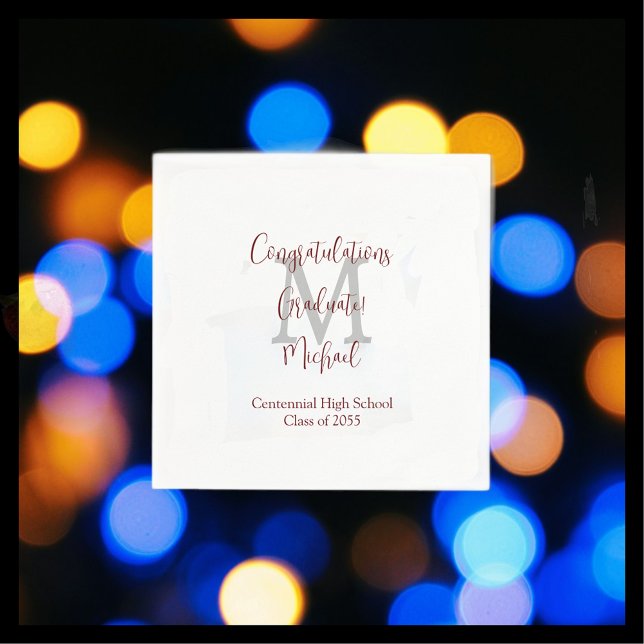 Abschluss White Gray Burgundy Name Monogram Serviette (Von Creator hochgeladen)