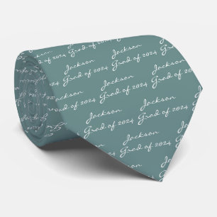 Abschluss White Script Sage Green Personalisiert Krawatte