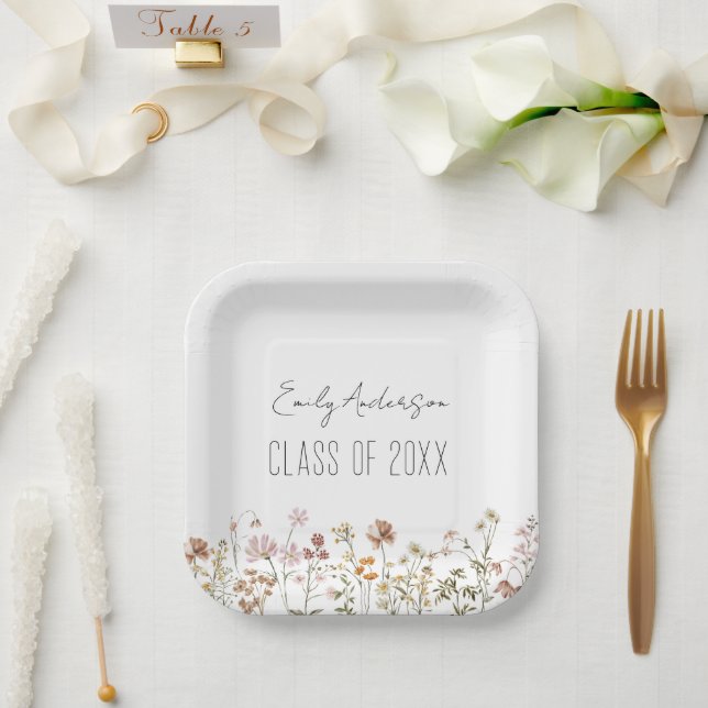 Abschluss Wildblume Boho Chic Grad Moderne Pappteller (Hochzeit)