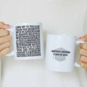 Abschluss Word Cloud mit Mortorboard Kaffeetasse