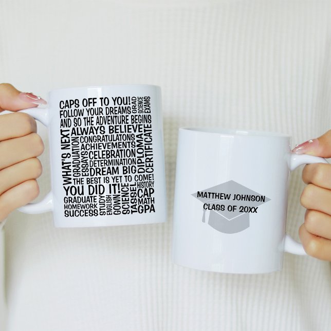 Abschluss Word Cloud mit Mortorboard Kaffeetasse (Von Creator hochgeladen)