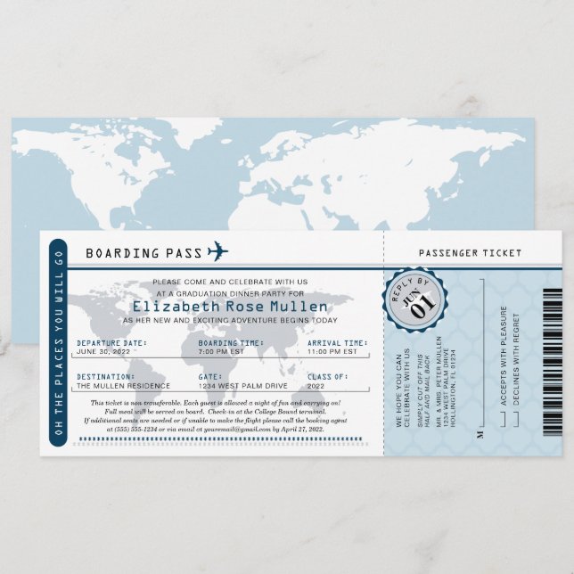 Abschluss World Traveller Boarding Einladung (Vorne/Hinten)