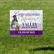 Abschluss-Yard-Zeichen für lila und Gold-Glitzer