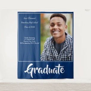 Abschlussankündigung Minimalistisches Blaues Foto Wandteppich