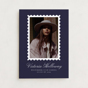 Abschlussankündigung mit Navy-Postage-Stempel-Foto Einladung