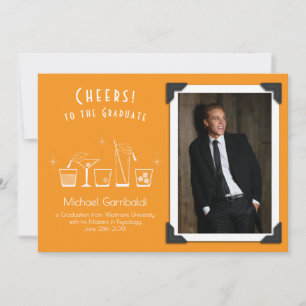Abschlussankündigung Mütze und Cocktail Orange Einladung