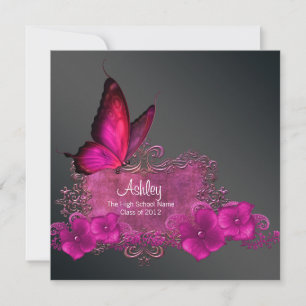 Abschlussanzeigen mit rosa Schmetterling Einladung