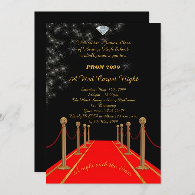 Abschlussball Älter-Junior, Gatsby Art, roter Einladung (Vorne/Hinten)