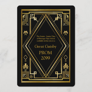 Abschlussball Älter-Junior, großes Gatsby, Gold, Einladung
