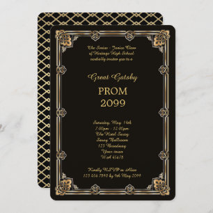 Abschlussball Älter-Junior, großes Gatsby, Gold, Einladung
