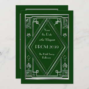 Abschlussball Älter-Junior, grün, silbern, Einladung