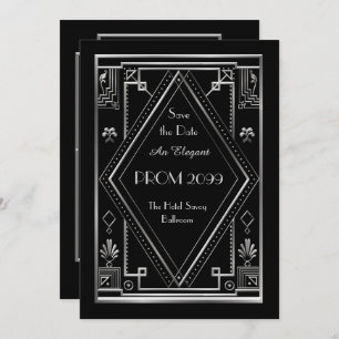 Abschlussball Älter-Junior, schwarz, silbern, Einladung