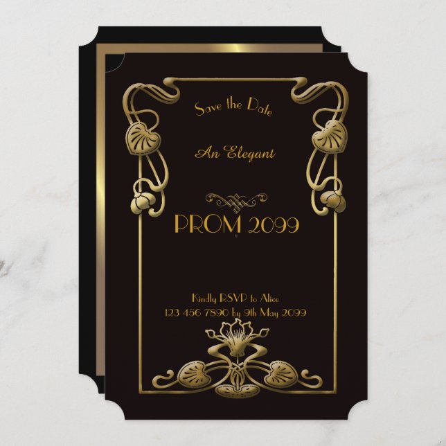 Abschlussball Älter-Junior, schwarzes Gold Einladung (Vorne/Hinten)