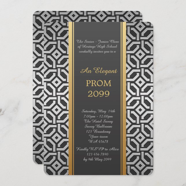Abschlussball Älter-Junior, silbernes Gold Einladung (Vorne/Hinten)