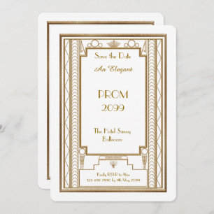 Abschlussball Älter-Junior, weiß, Gold Einladung