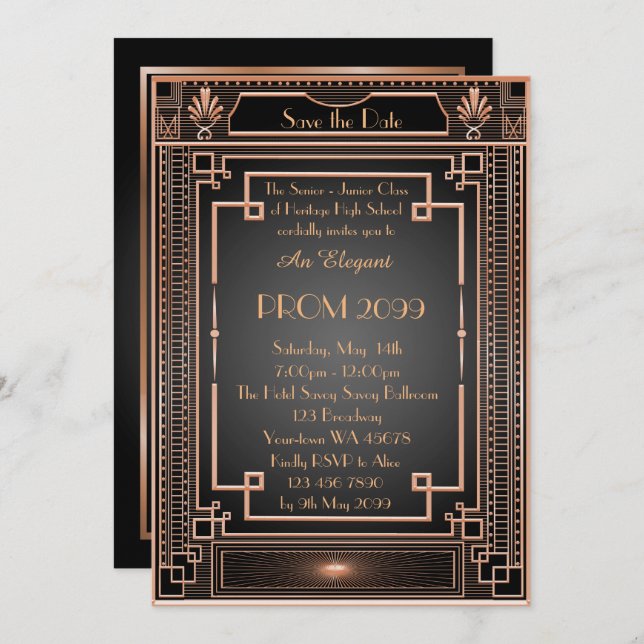 Abschlussball Älter-Junior, weißes Einladung (Vorne/Hinten)