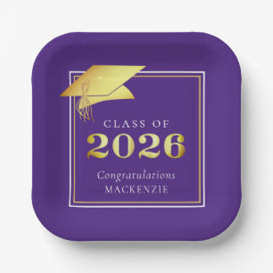 Abschlussfeier 2025 Violett Faux Metallic Gold Pappteller