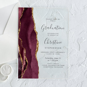 Abschlussfeier 2026 Burgund Gold Achat Grau Text Acryleinladungen