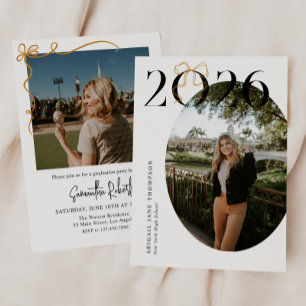 Abschlussfeier 2026 Gold Coquette Schleife Foto Einladung