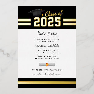Abschlussfeier 2026 Graduiertenparty Gold Folieneinladung