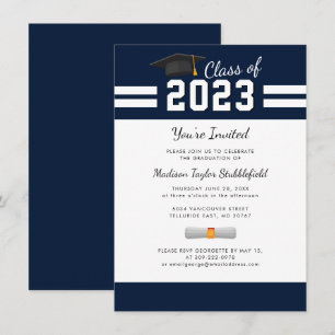 Abschlussfeier 2026 Navy Blau Graduiertenparty Einladung