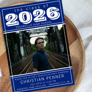 Abschlussfeier 2026 Open House Foto Blau Einladung