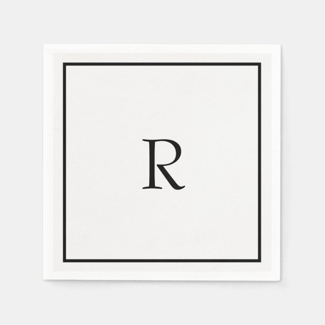 Abschlussfeier 2026 Schwarz Weiß Monogramm Initial Serviette (Vorderseite)
