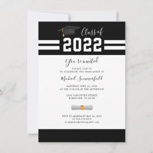 Abschlussfeier 2026 Schwarz Weiße Graduiertenparty Einladung