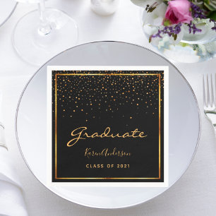 Abschlussfeier Absolvent schwarz gold Serviette