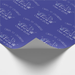 Abschlussfeier Blau mit Hut und Cocktail Geschenkpapier