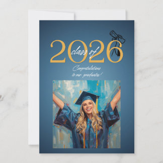 Abschlussfeier der Klasse 2026 Modernes Blau & Einladung