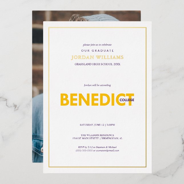 Abschlussfeier des Benedict College Folieneinladung (Vorderseite/Rückseite)