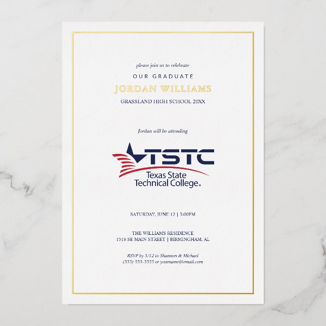 Abschlussfeier des Texas State Technical College Folieneinladung (Vorderseite)