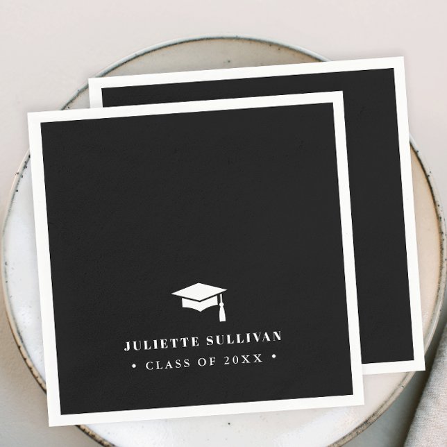 Abschlussfeier | Einfacher Typ Serviette (Simple Type Black and White Graduation Party Napkins.)