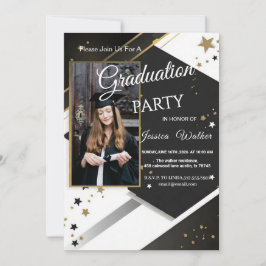 Abschlussfeier-Einladung Schwarz Gold Foto  Einladung