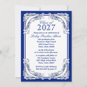 Abschlussfeier-Einladungen 2027 Blau Weiß Einladung