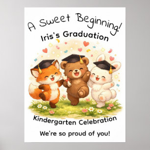 Abschlussfeier für Kinder mit Fuchs, Bär und Hase Poster