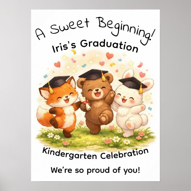 Abschlussfeier für Kinder mit Fuchs, Bär und Hase Poster (Vorne)