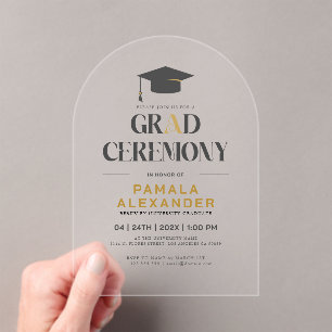 Abschlussfeier Gold und Grau Retro-Typografie Acryleinladungen