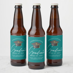 Abschlussfeier im Teal-Stil für Hochschulabsolvent Bierflaschenetikett